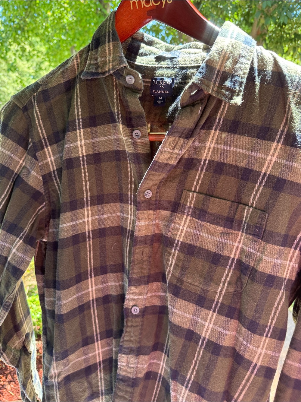 J. Crew Olive Green and Black Plaid Flannel Button-Down Shirt